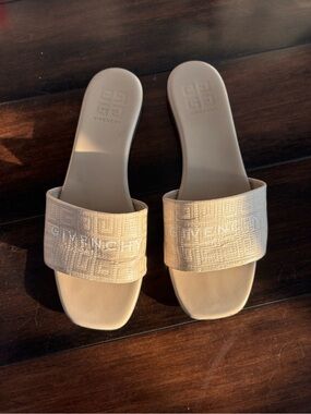 Givenchy Neutral Beige Embroidered Slide Mules